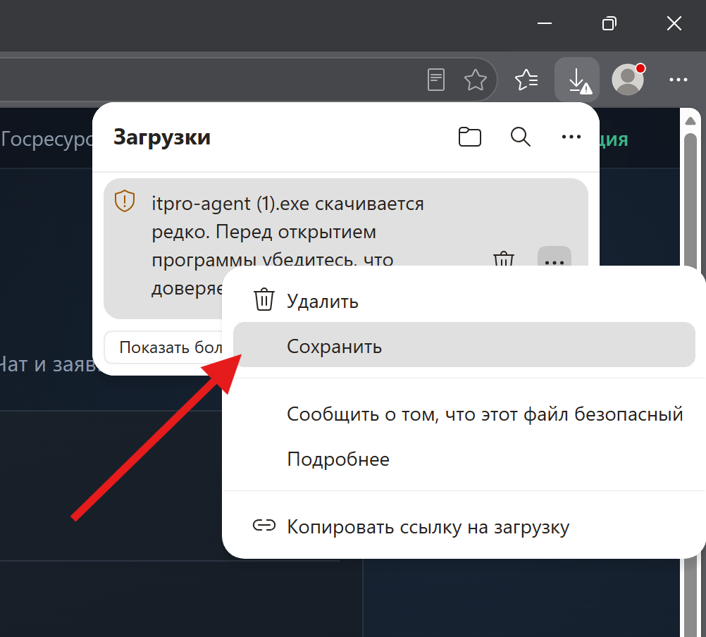 Меню: пункт Сохранить